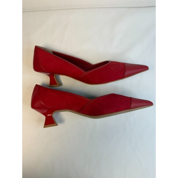 Franco Sarto Darcy Pumps Womens Size 8.5 Red Suede Pointed Toe Kitten Heel Shoes - Picture 7 of 13